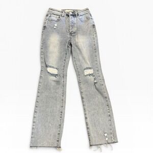 Rachel Parcell Distressed Straight Leg Jeans Light Wash High Rise Fray Hem SZ 25